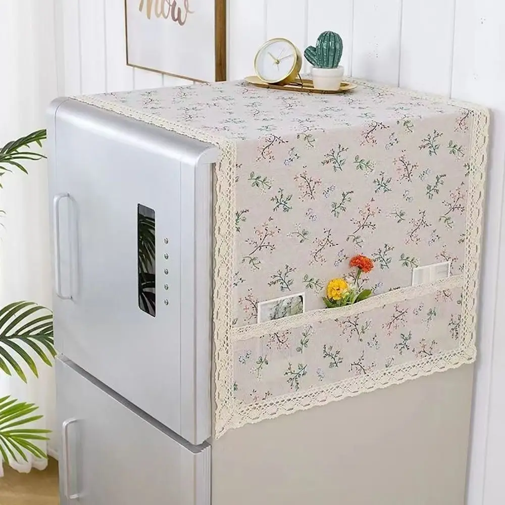 1Pcs New 55x120cm Refrigerator Dust Cover Dustproof Cotton Linen Fridge Protection Cover with Storage Bag Washing Machine Towel