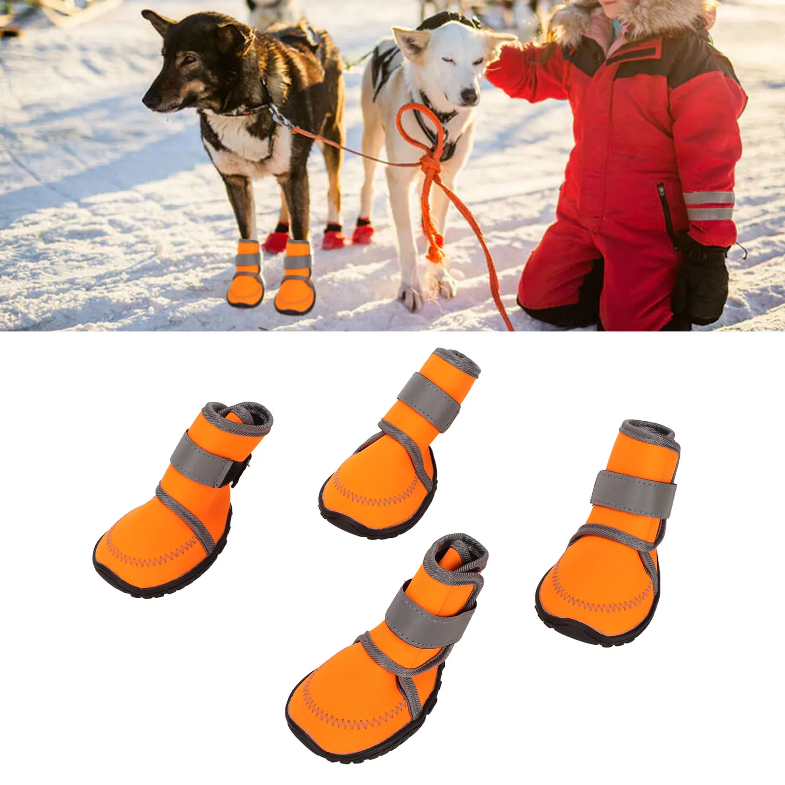 

4pcs Dog Boots Soft Rubber Waterproof Dog Paw Protector With Reflective Straps Shoes Outdoor Activities Anti-Slip обувь для со
