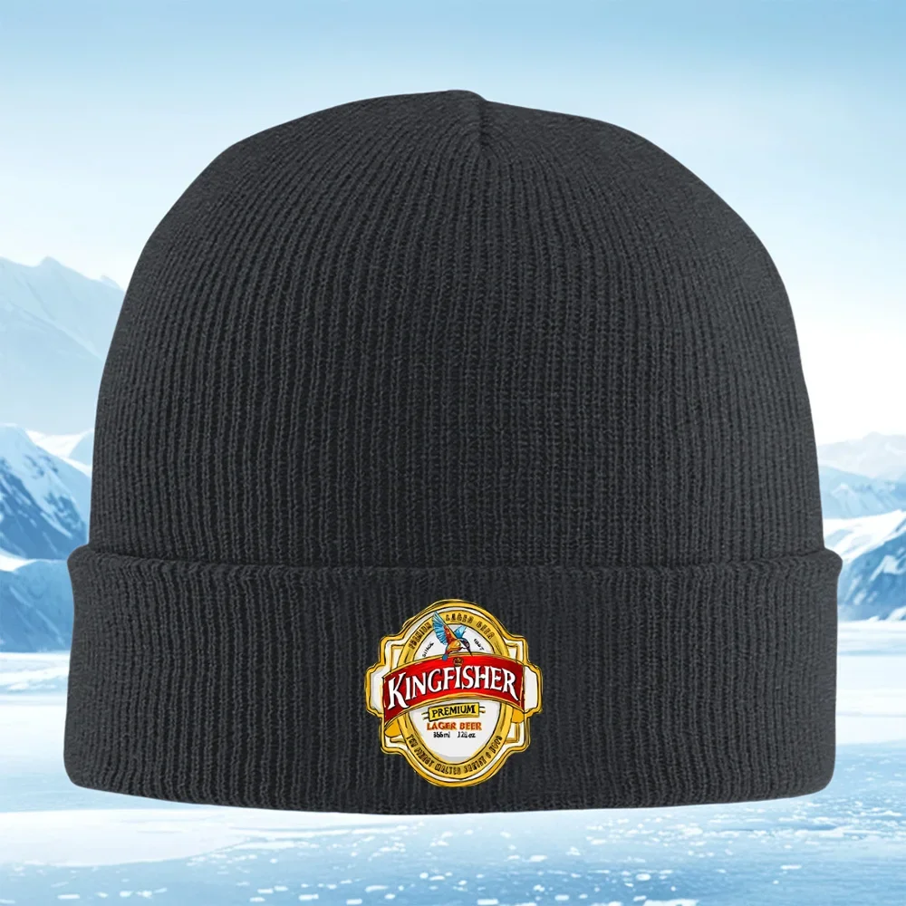 2026 Kingfisher beer label with bird Men Women Unisex Knitted Hat Beanie Pullover Cap Winter Thermal Warm Christmas Outdoor Cycl