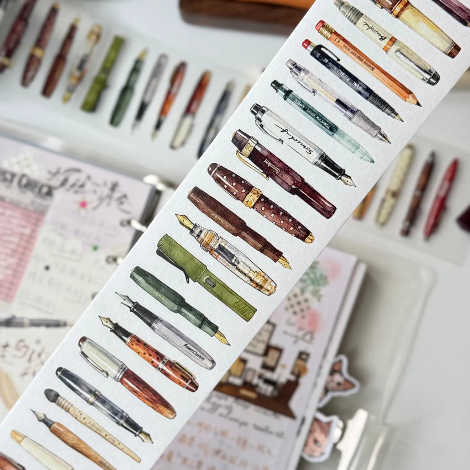 DengDeng Studio Vintage Dreamy Pen Collection Washi Paper Tape for Card Making DIY Scrapbooking Plan Decorative Sticker