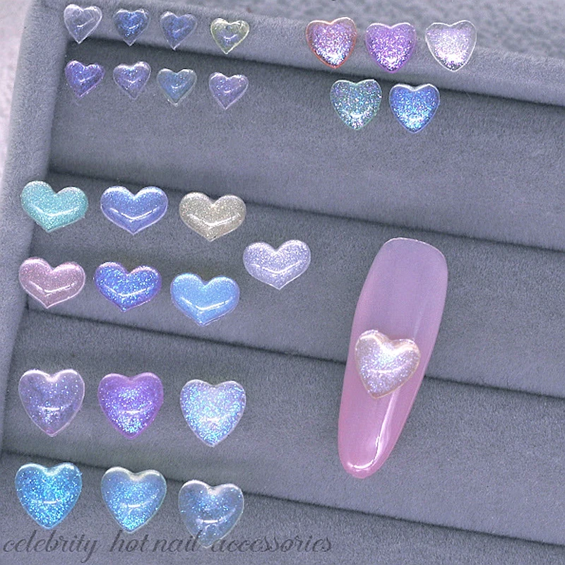 50PCS 4-8mm Translucent 3D Acrylic Love Heart Nail Art Charms Accessories For Manicure Decor Glitter Nails Decoration Supplies