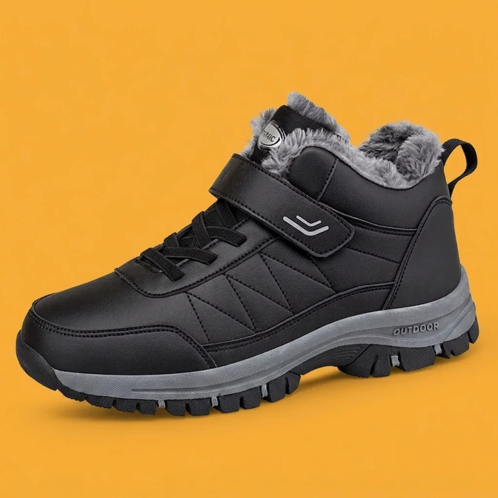 Men Winter Warm Snow Boots Waterproof Fleece Lined Ankle Boots Hook and Loop Non Slip Outdoor Walking Shoes Size 39-46