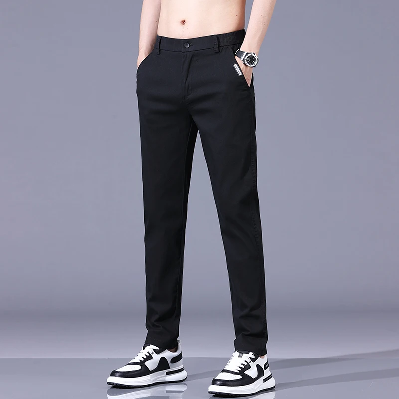 Spring Summer Men's Pants 2024 New In Gray Thin Business Casual Pants Man Pantalons Elastic Straight Trousers For Men Sweatpants