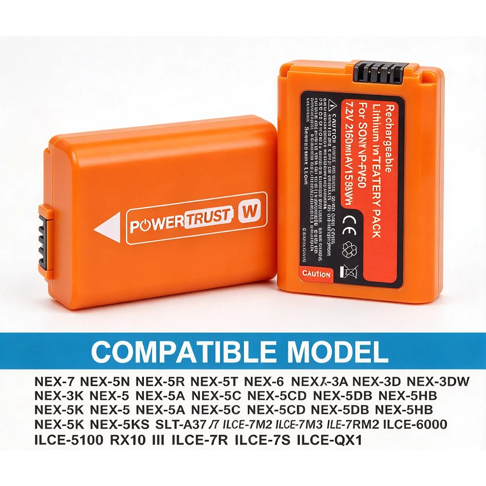 Orange NP-FW50 NP FW50 Battery (2160mAh) for Sony Alpha a6500 a6300 a6000 a5000 a3000 NEX-3 A7 A7M2 A7R 7SM2 7M2 A33 A35 A37 A55