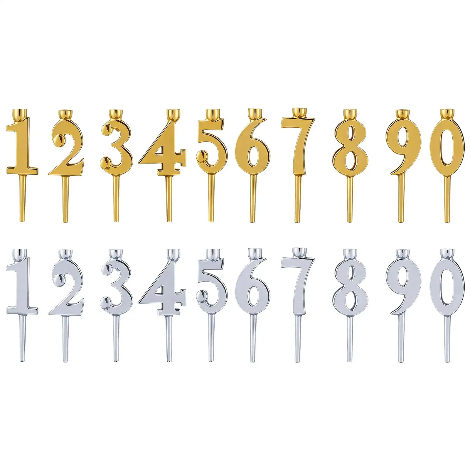 Reusable Birthday Cake Candle Holders 10 Pieces 0-9 Decorations Metal Number Candle Holders for Family Students Adults Men Women