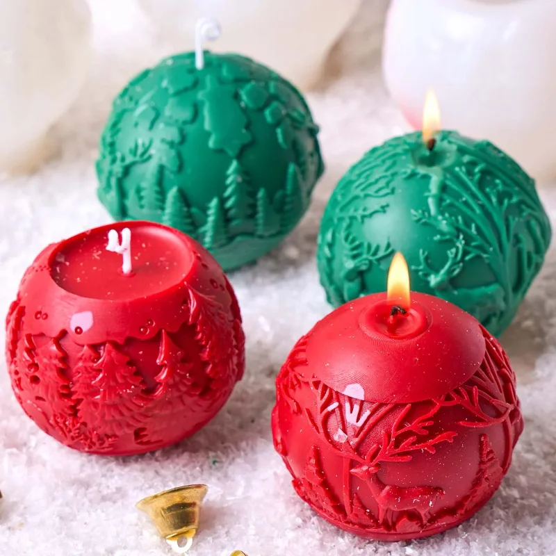 3D Weihnachtsbaum Elch Ball Silikon Kerze Form DIY Weihnachten Ornamente Aromath Seife Handwerk Herstellung Gips Harz Formen Wohnkultur