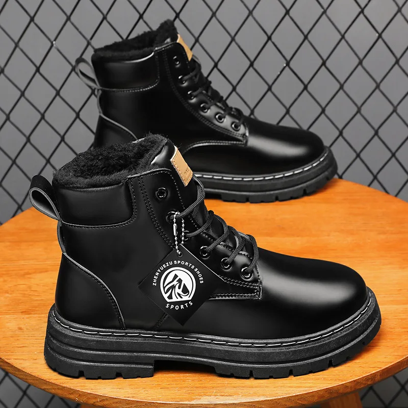 Men's Snow Boots British High-top Winter Men's Short Cotton Boots Trendy Velvet Warm Men Shoes Tooling Boot Boots Botas Hombre