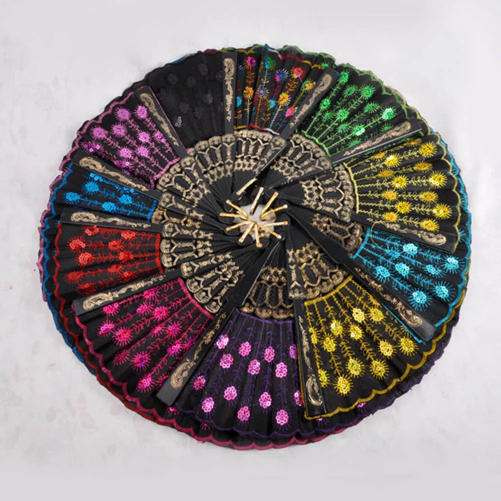 

1 Piece Handmade Embroidered Wing Fan Peacock Shaped Foldable Sequin Fan for Women Elegant Dancing Accessory Summer