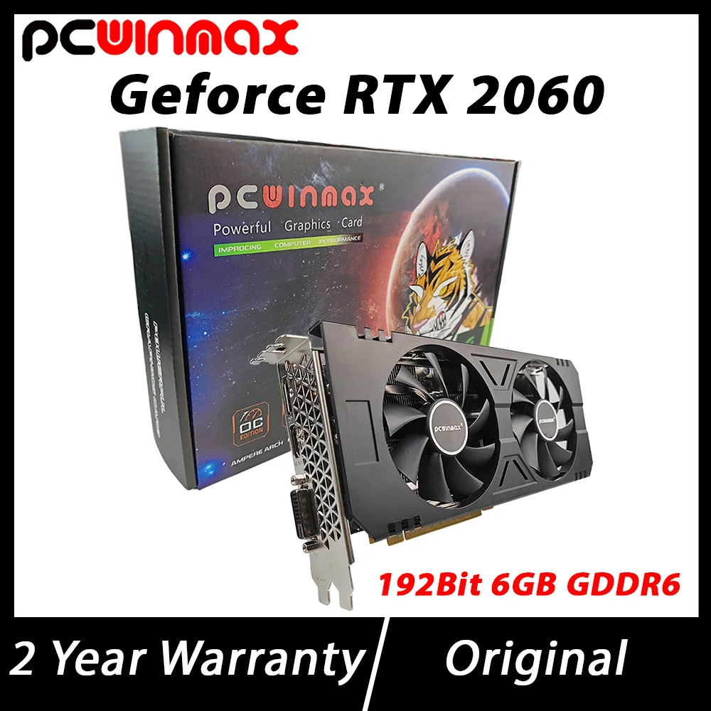 

PCWINMAX New Geforce RTX 2060 6GB GDDR6 192Bit Gaming GPU Graphics Card Dual Fans HD DP DVI RTX2060 Video Card for Desktop PC