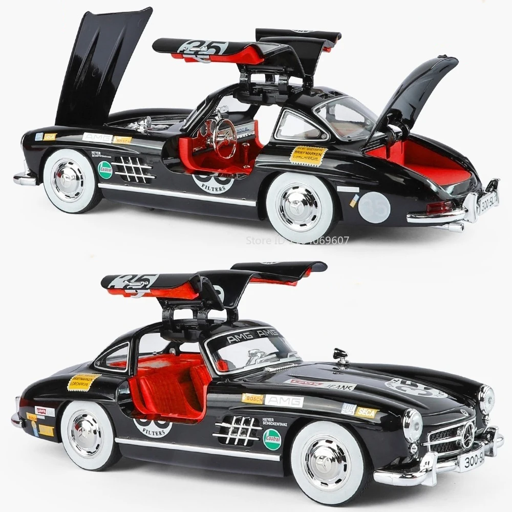 

Масштаб 1:18, 300SL, винтажные игрушечные модели автомобилей, металлические литые под давлением звука, свет, амортизация, переднее колесо, рулевое управление, коллекционный предмет