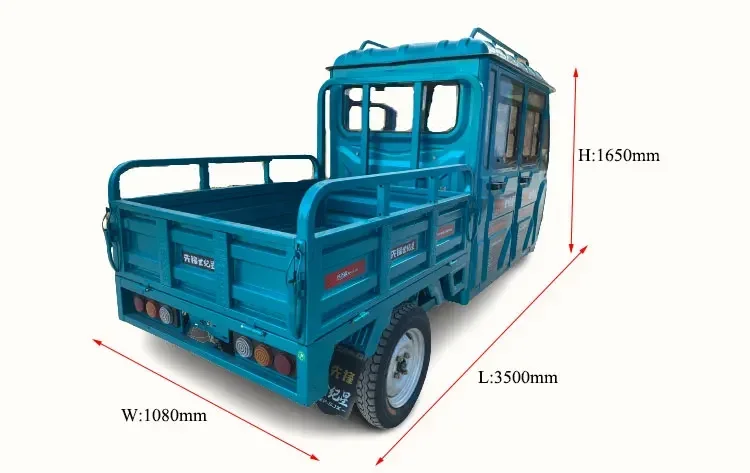 Triciclo eléctrico personalizado de fábrica, 4 puertas, eléctrico para triciclo de carga con cabina de operador espaciosa cerrada