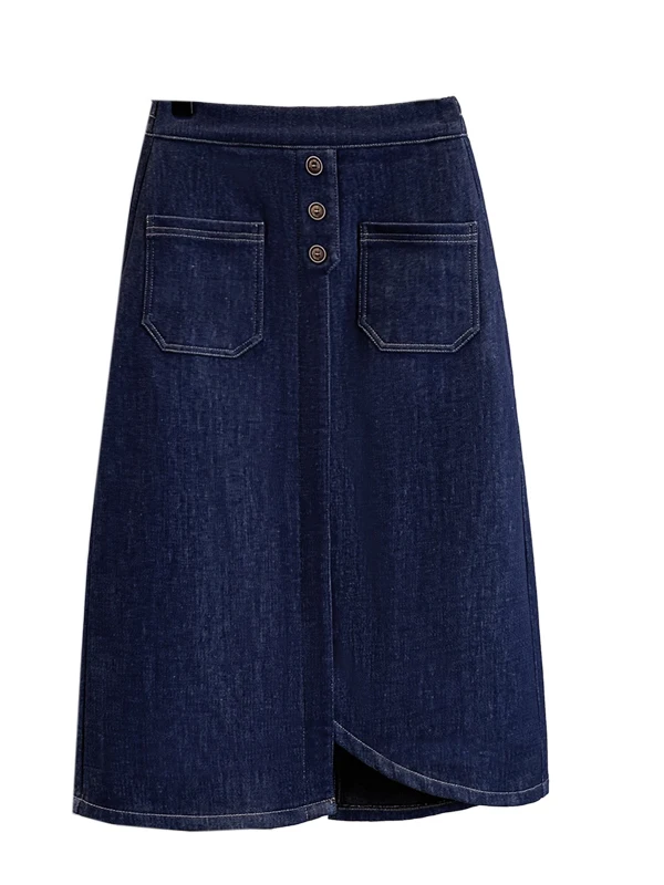 Winter New plus Size Fce Lined Thiened Elastic Waist Stretchy Denim Midi Skirt for plus Size Women Base Layer f Body ...
