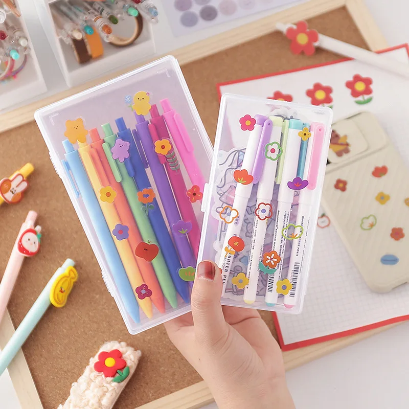 Ins Transparent Storage Box Kawaii Stationery Holder Art Tool Stickers Pen Container Desktop Organizer School Office Supplies