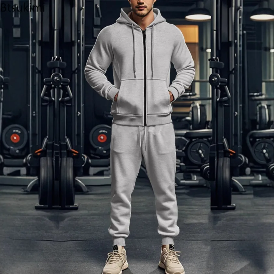 2025 New Men's Hoodies Sets Thicken Fleece Warm Long Sleeve Zipper Sweatshirts Pants 2 Piece Sets Autumn Winter Tracksuits Male