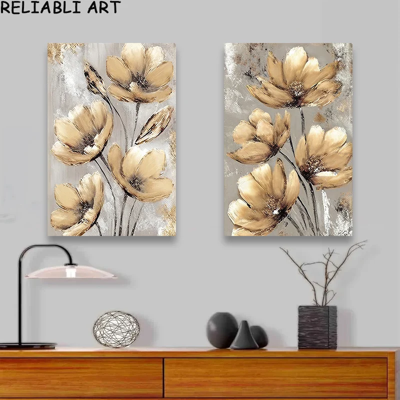Yello Flower Poster and Prints Oil Painting Printed on Canvas Modern Wall Art Pictures for Living Room Home Decor No Frame