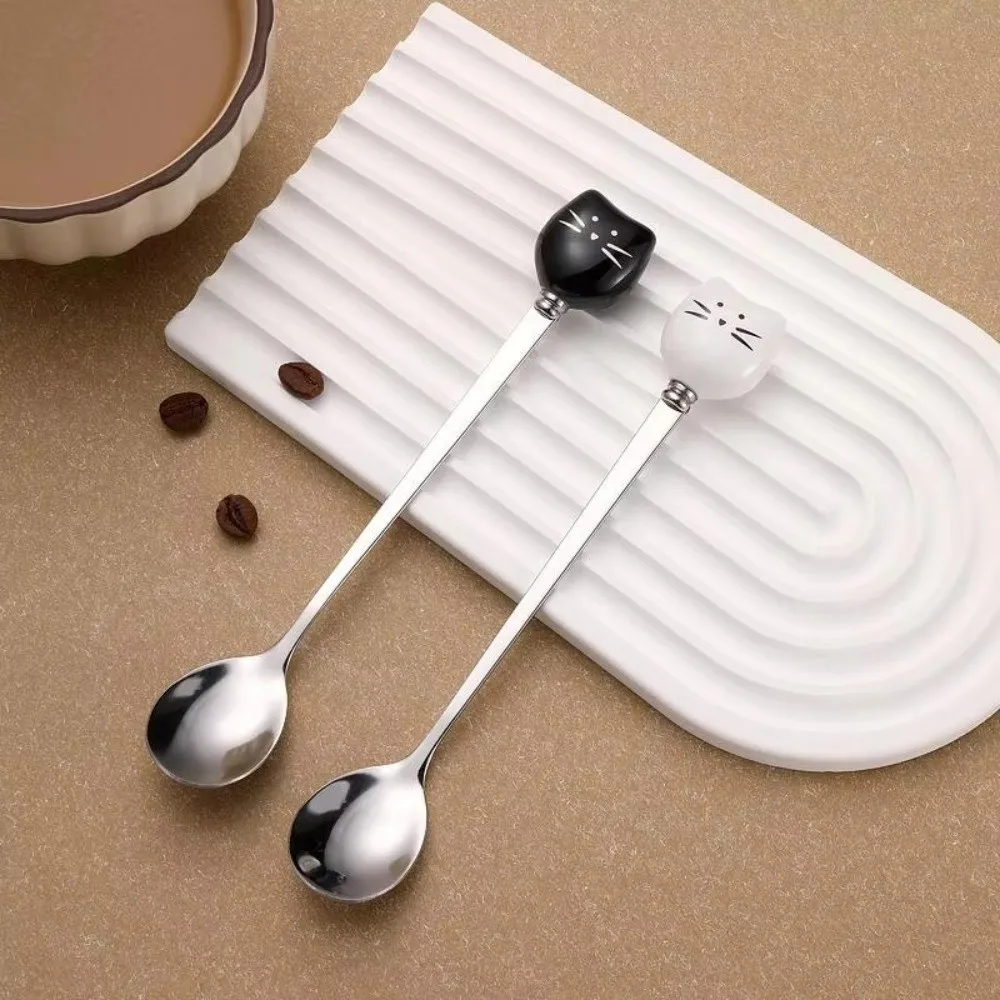 Cute Cartoon Cat Spoon Stainless Steel Handle Food Grade Rice Spoons Ice Cream Spoon Dessert Serving