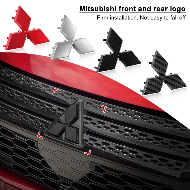 Emblema 3D ABS Negro Cromado Rojo Carbono para Capó Delantero y Maletero Trasero de Coche, Adhesivo para Mitsubishi ASX Lancer 10 Pajero Outlander L200