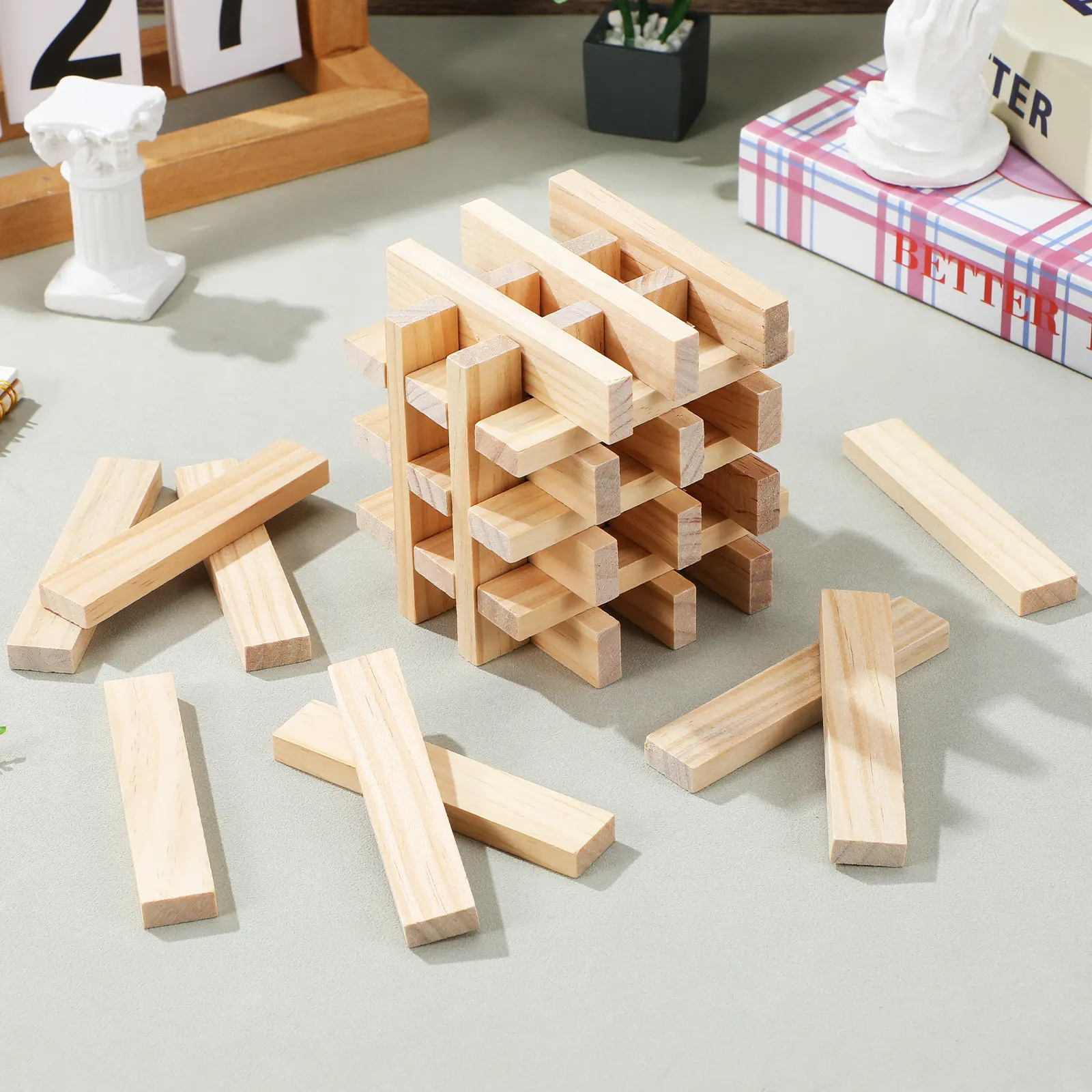 100Pcs Wooden Planks Natural Wood Pieces for Creative Building Educational Spatial Thinking and Fine Motor Skills Development