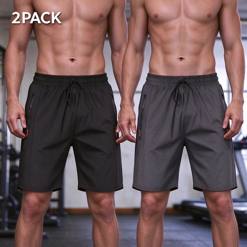 2 Pack Men's Loose Fit Athletic Shorts Quick Dry Lightweight Workout Running Shorts with Zipper Pockets Outdoor Casual Sports