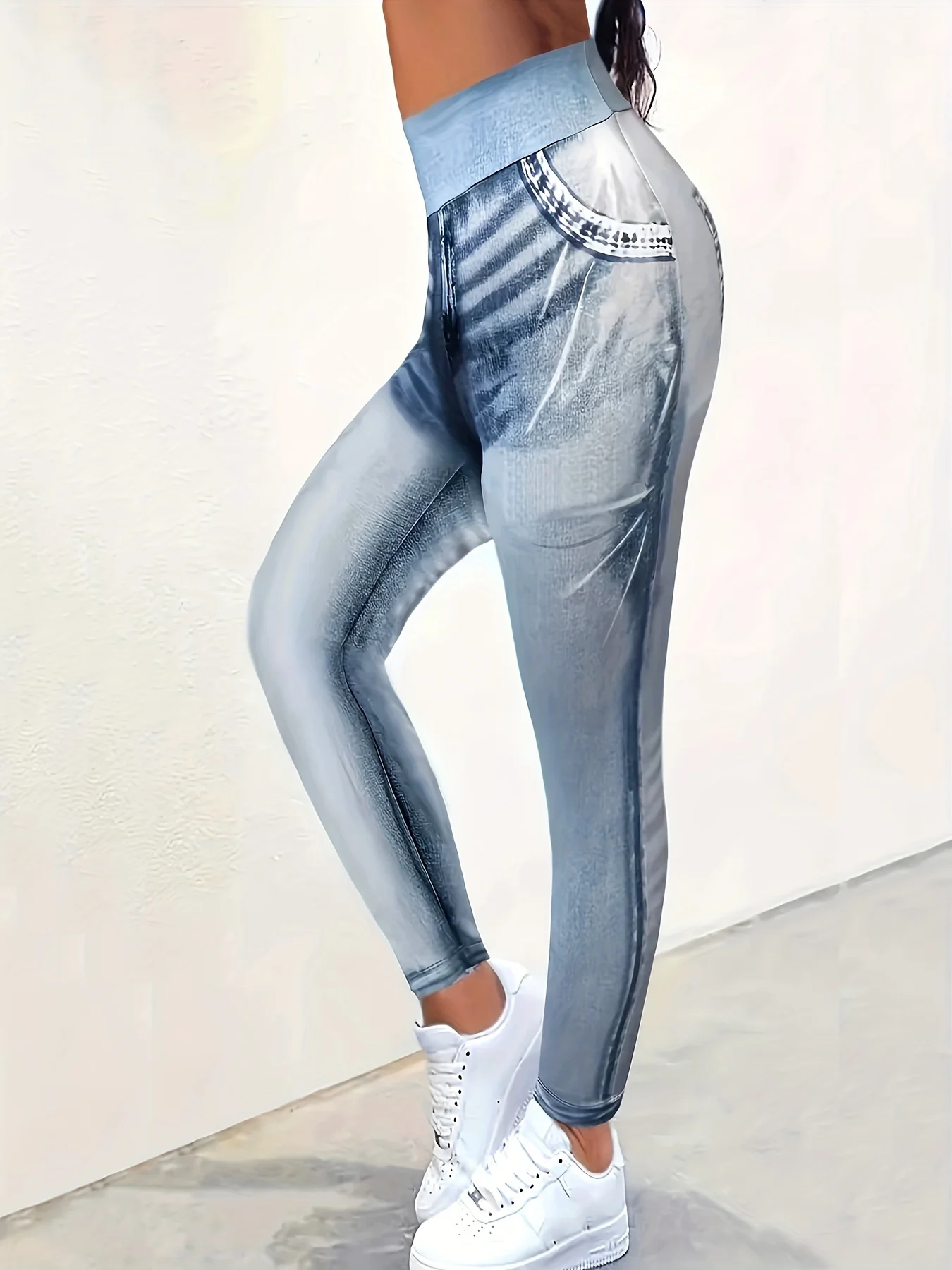 Imitation Denim Printed Tight-fitting Leggings Casual Sport Fitness Pants Women\'s Sportswear