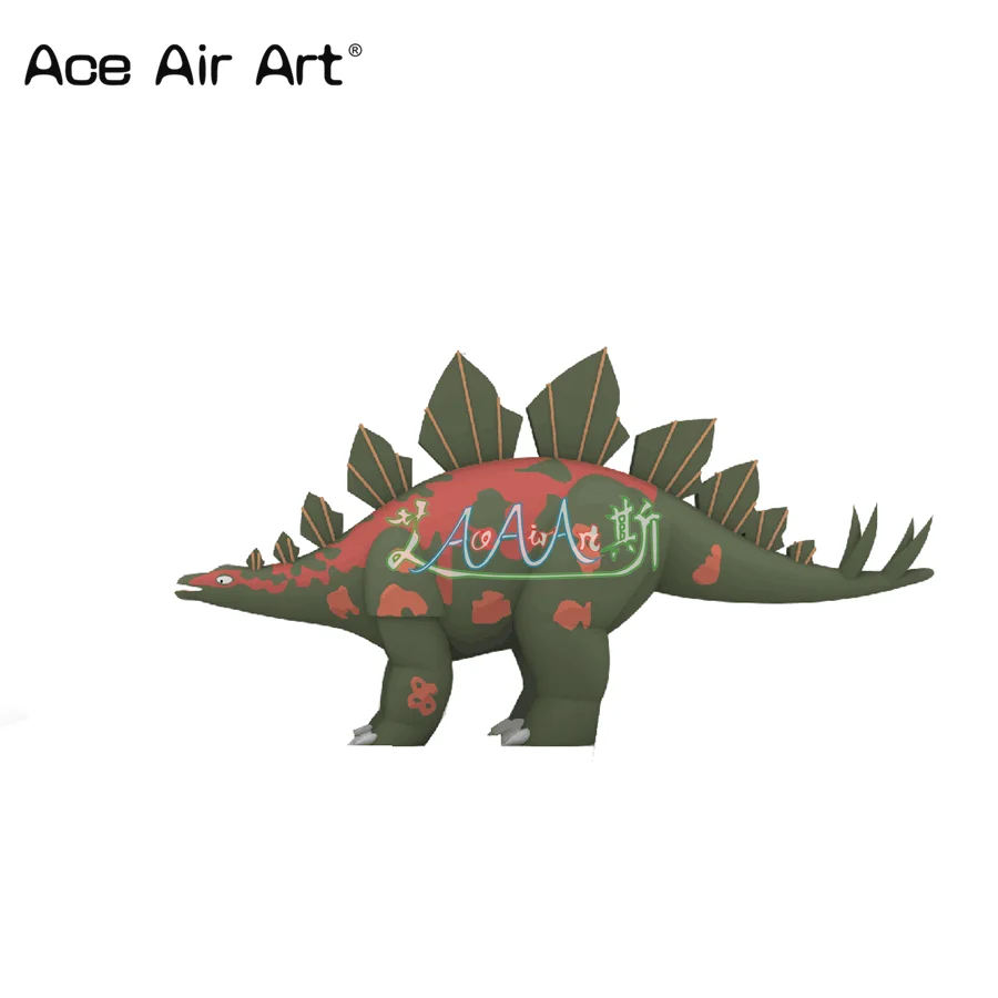 Customized Red and Green Inflatable Stegosaurus Back with Spines Small Head Cartoon Dinosaur Model with Free Fan