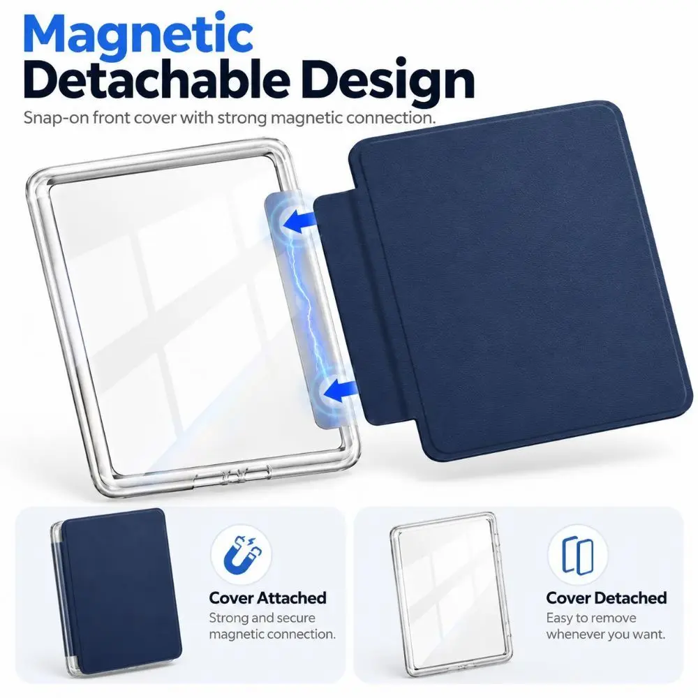 Magnetic Detachable E-Reader Case Acrylic Auto Sleep Wake Folio Cover Wear Resistant for Kindle 11th Generation 6 Inch 2024/2022