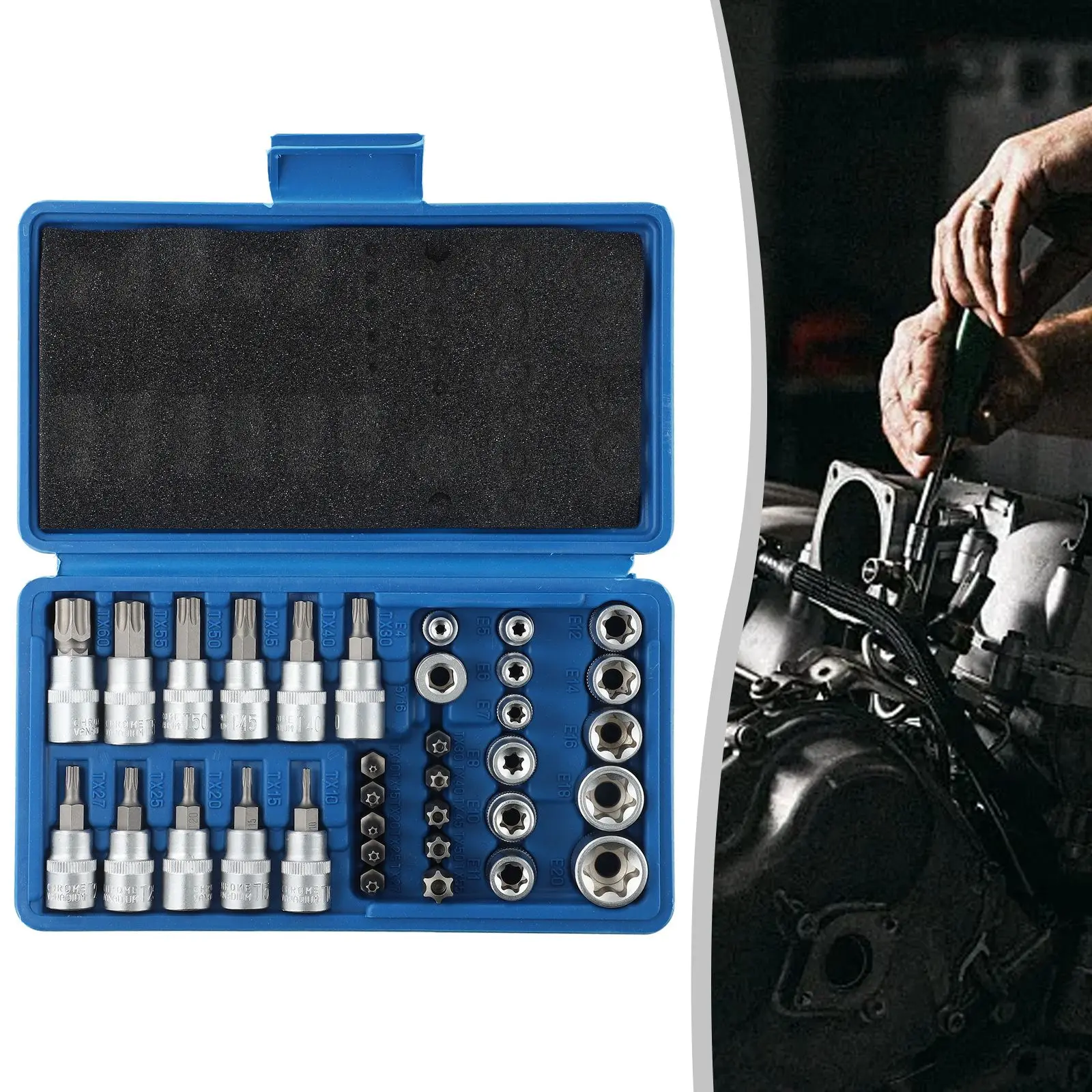 

34Pcs Torx Star Sockets Bit Set Torque Wrench Male/ Female E-Security Bits Driver Joint Tool Wrench Star Socket Joint Hand Tools