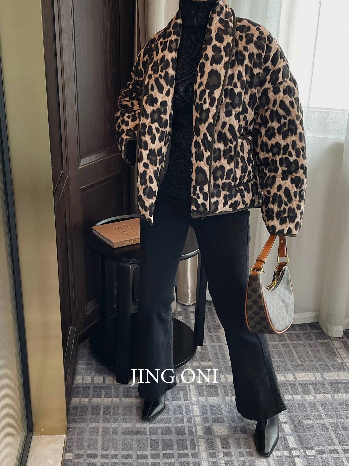 Leopard Short Padding Luxury Jacket Winter Woman Clothing Y2K Korean Fashion Style Vintage Outerwears Top Coat Elegant Parkas