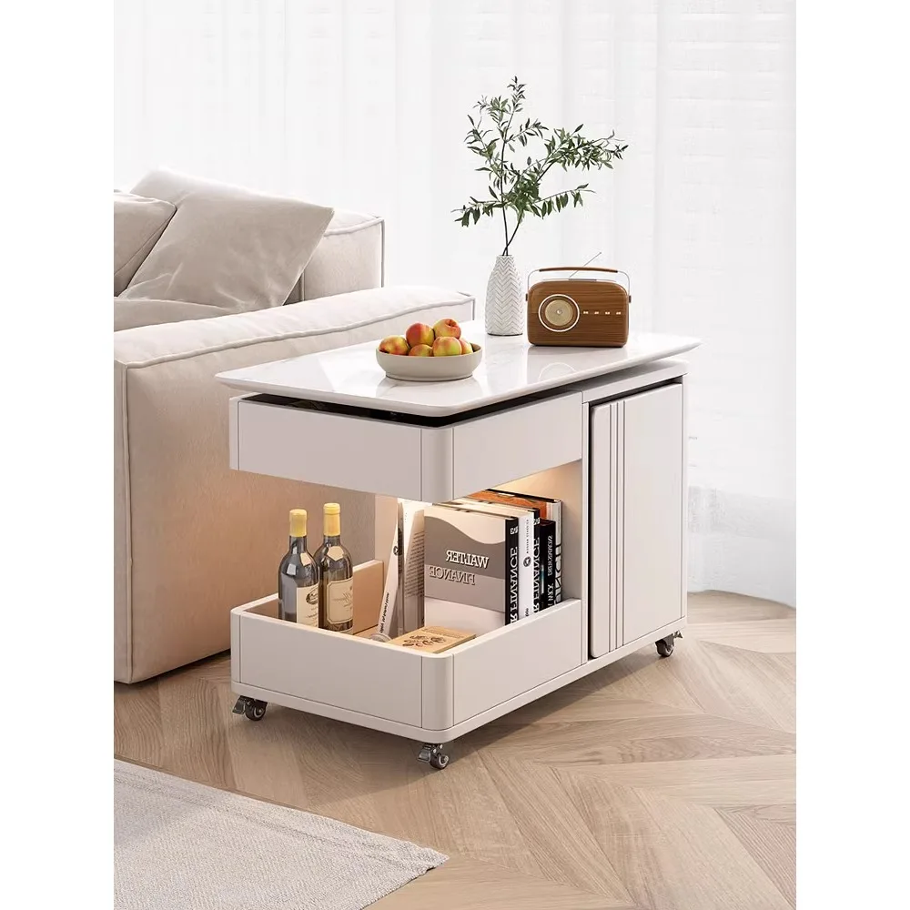 Lifting trolley can move multifunctional coffee table. Modern minimalist furniture, tea cabinet, night light, USB reading table.