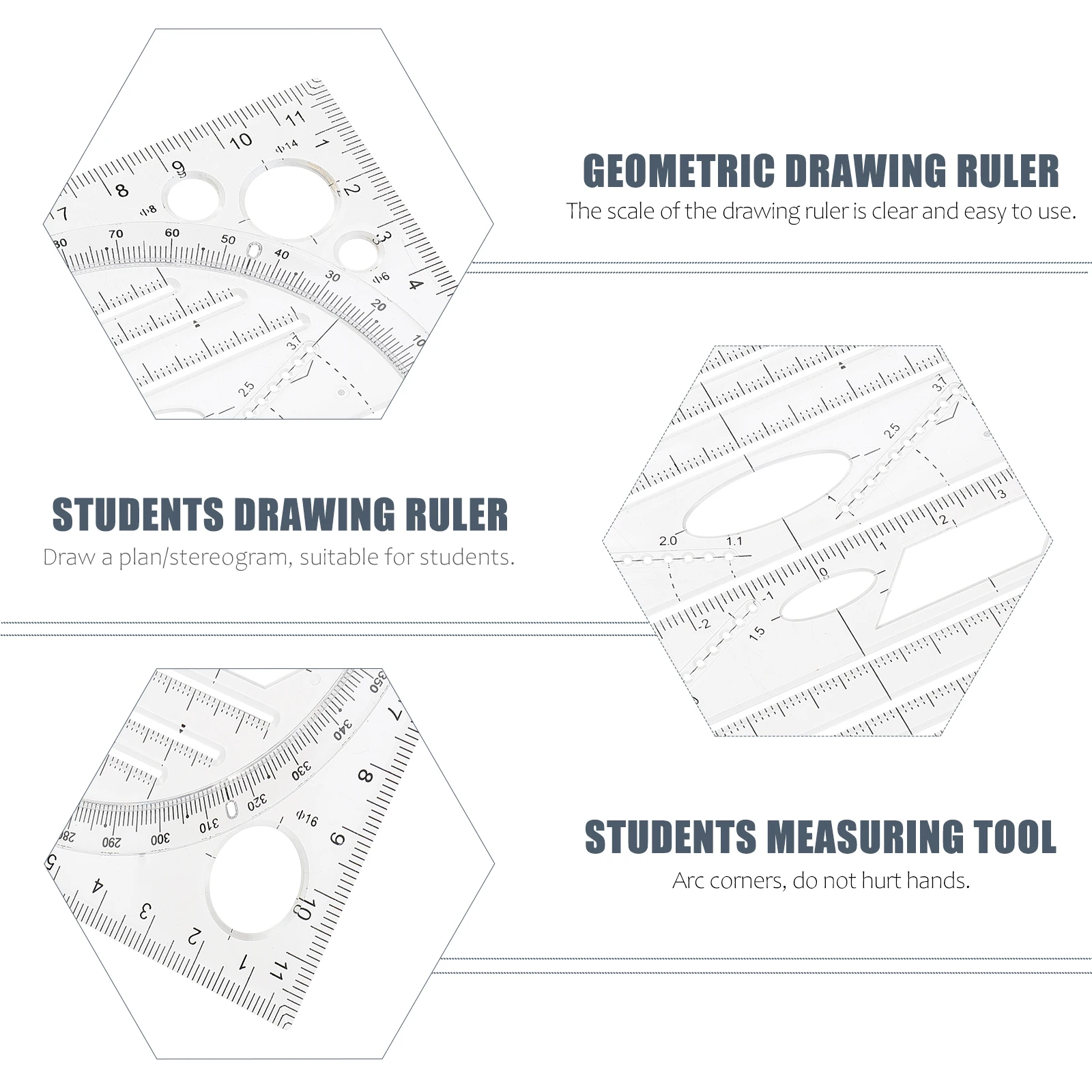 

Multifunctional Geometric Drawing Ruler Protractor Measuring Tool For Students Plastic Clear Scale Use