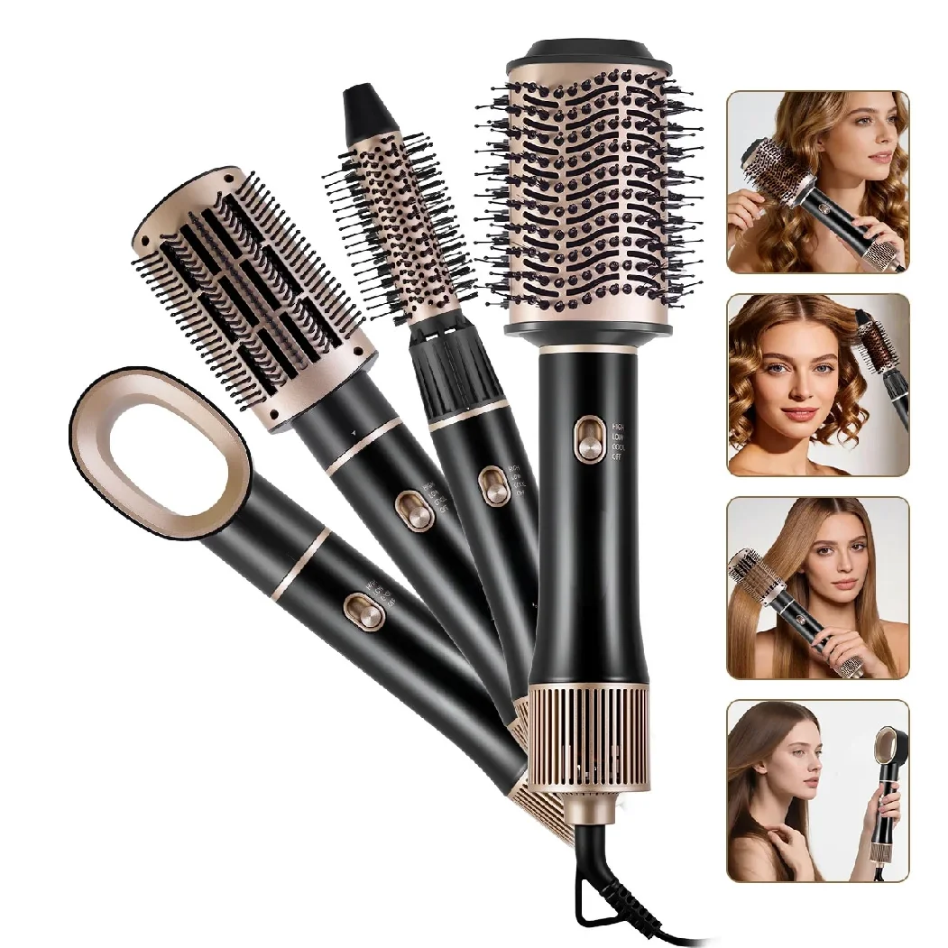 Home Use Women's Hot Air Styling Comb, Hair Dryer & Curling/Ironing Comb, 4-in-1 Styling Tool for Salons