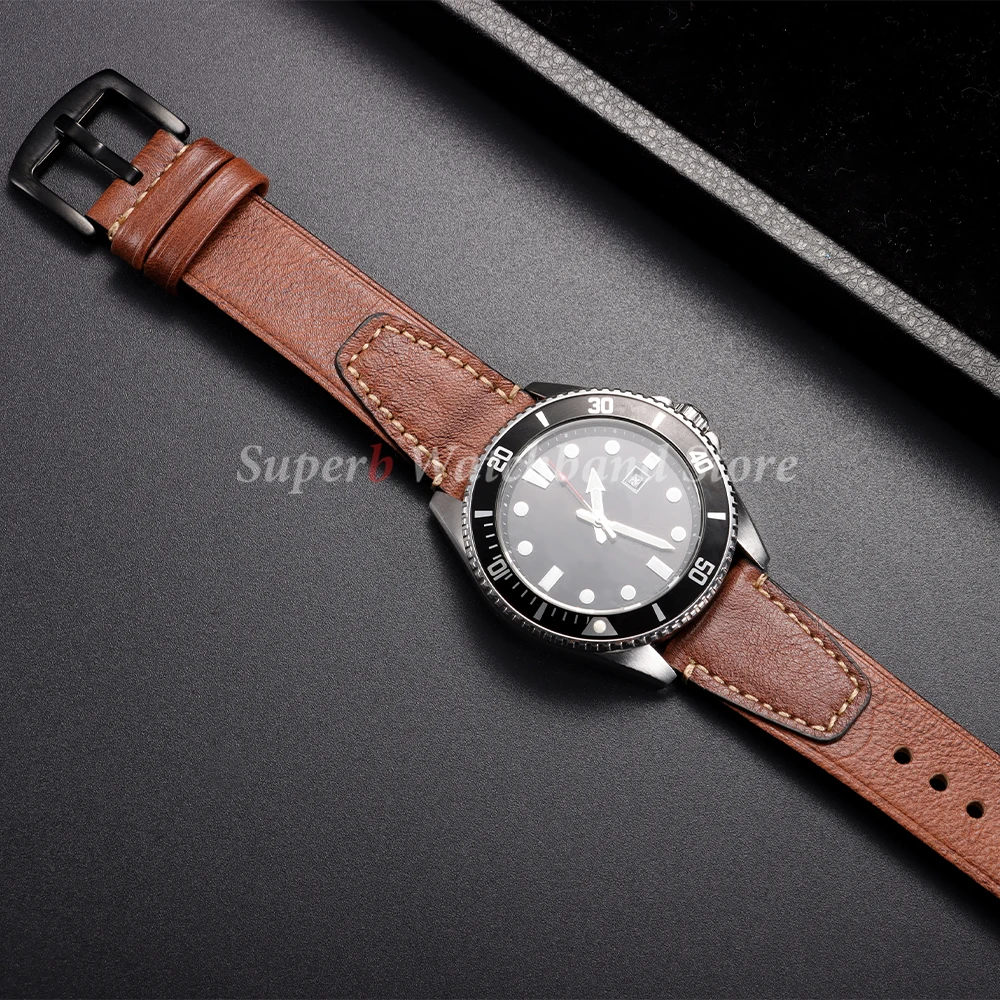 Retro pulseira de couro genuíno para seiko 18mm 20mm 22mm costura pulseiras de relógio para omega masculino feminino pulseira de liberação rápida