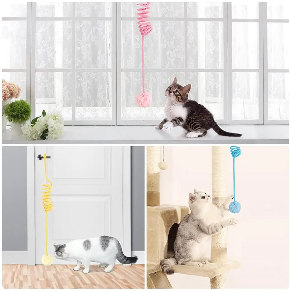 Pet Cat Plush Toy With Suction Cup Adjustable Stretchable Hanging Spring With Bell Interactive Toy For Indoor Cats Accessories
