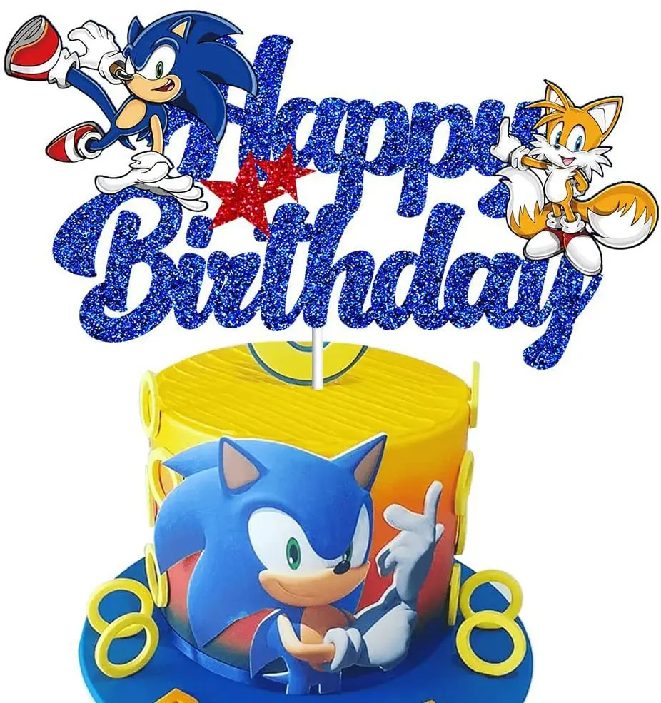 2pcs Sonics Kids Birthday Party Decorations Cartoon Anime Party Supplies Cake Insertion Gender Revealed Baby Shower Decorations