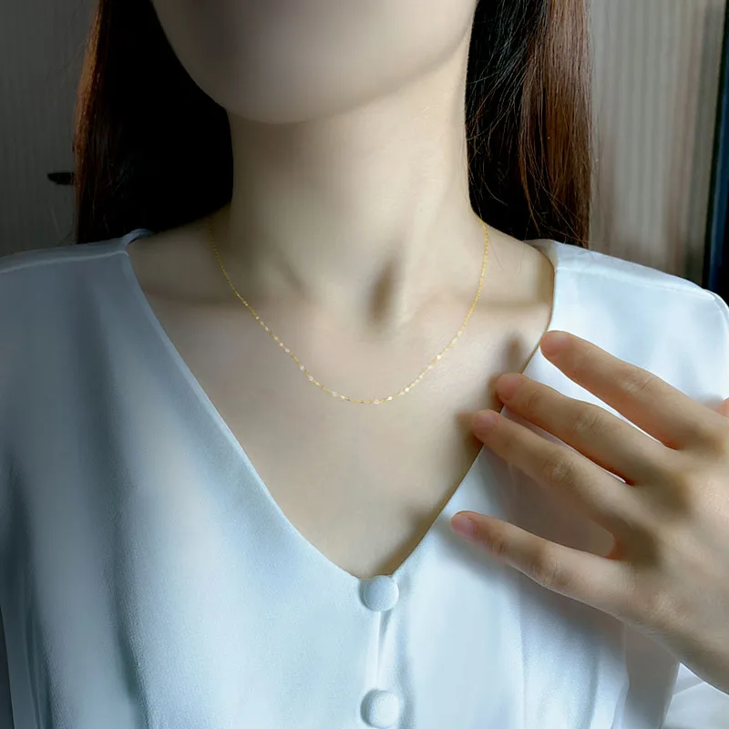 ZHIXI Real 18K yellow Gold Chopin Chain Necklace Au750 Fine Jewelry Wedding For Female Wedding Gift X269 22-9-14