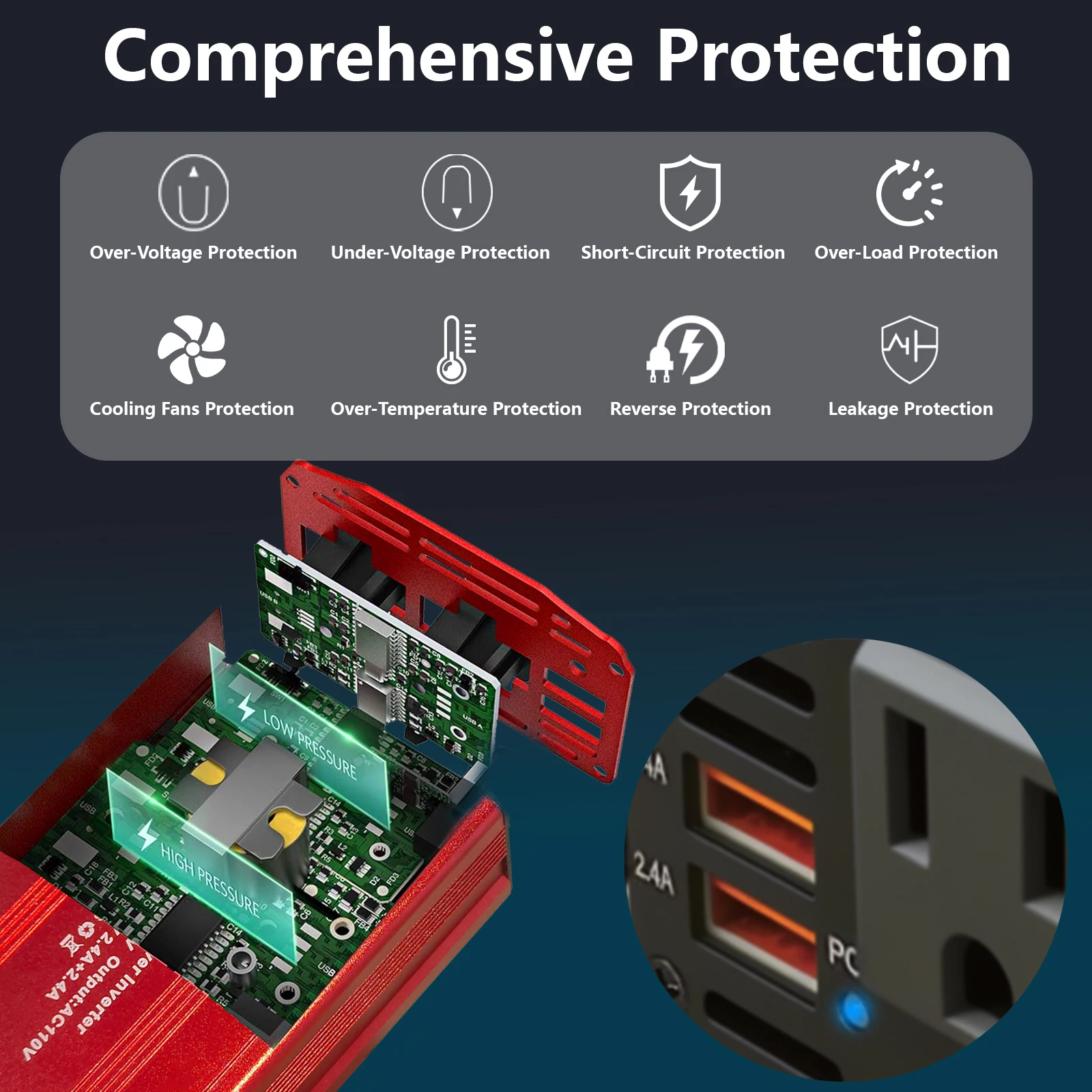 12 فولت 220 فولت 600 واط الذروة قوة عاكس طاقة السيارة تعديل شرط لموجة العاكس 300 واط تصنيف مقبس USB السيارات العاكس محول #3
