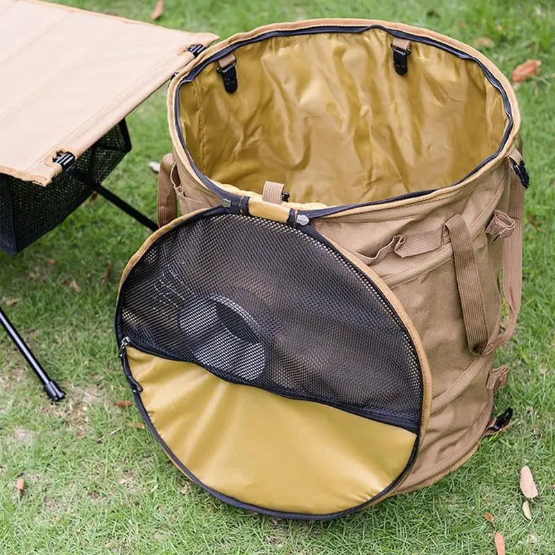 Collapsible Trash Can With Zippered Lid Foldable Garbage Can Camping For Outdoor Camping Gardening & Home Storage