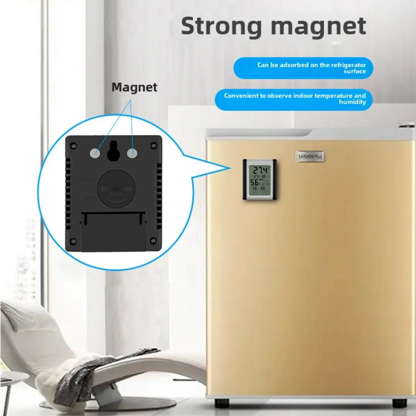 Temperature and Hygrometer High-Precision Indoor Household Temperature and Humidity Meter Touch Screen with Magnetic Attraction