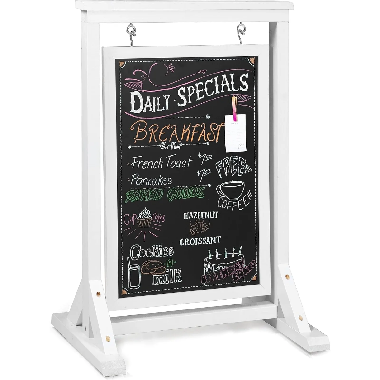 

US Rustic Double Sided Swinging Chalkboard Sidewalk Sign 21 x 32 Inches - White Magnetic A Frame Alternative Menu Board