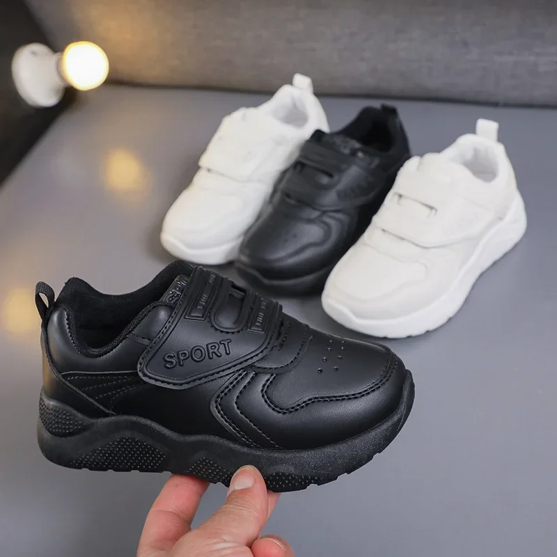 

Children Sneaker Boys Casual Shoes Black White Leather Student Basketball Shoes Trend Fashion Kids Girls School Sports Sneakers