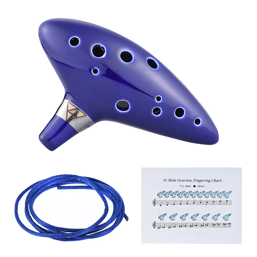 12 Loch Okarina Keramik Alt C Gefäß Flöte Wind Musik instrument mit Liederbuch Hals Schnur Hals schnur und Musik partitur – Detail 7