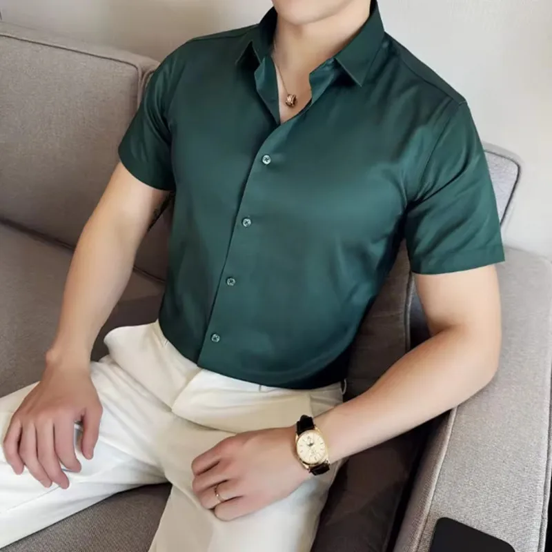 

Летняя рубашка, мужская белая глянцевая рубашка без глажки, мужская повседневная высококачественная бесшовная деловая рубашка из ледяного шелка, устойчивая к морщинам, 5XL