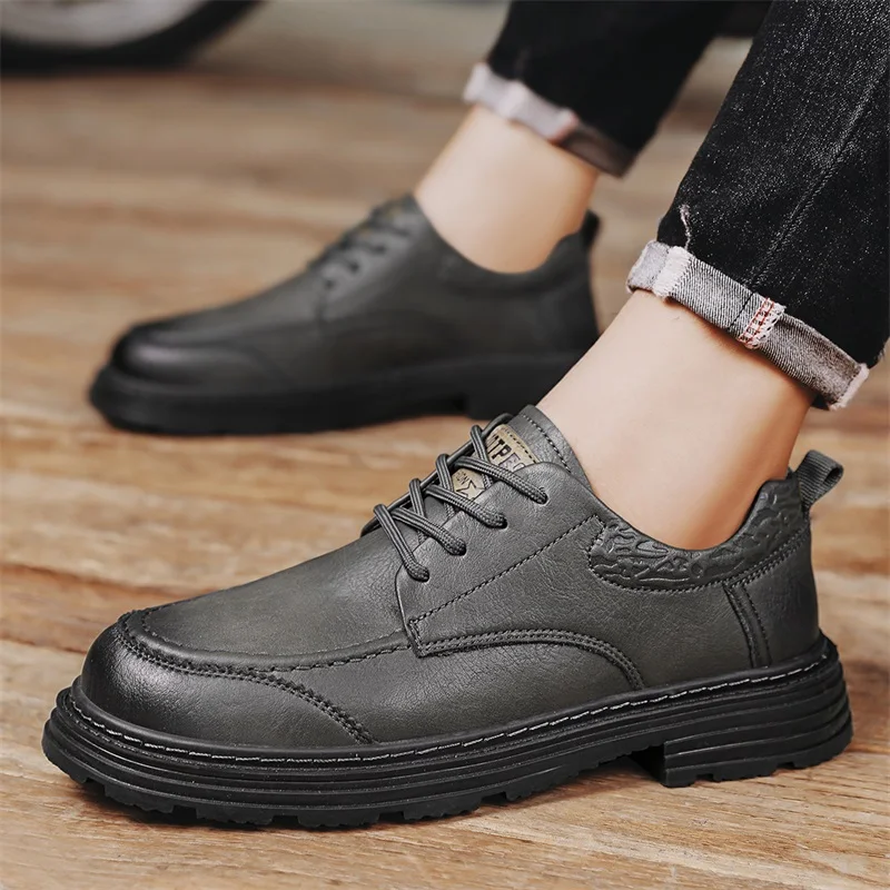 Hand-stitched Genuine Leather Shoes for Men Outdoor Light and Non-slip Walking Hiking Shoes Men Lace Up Driving Loafers