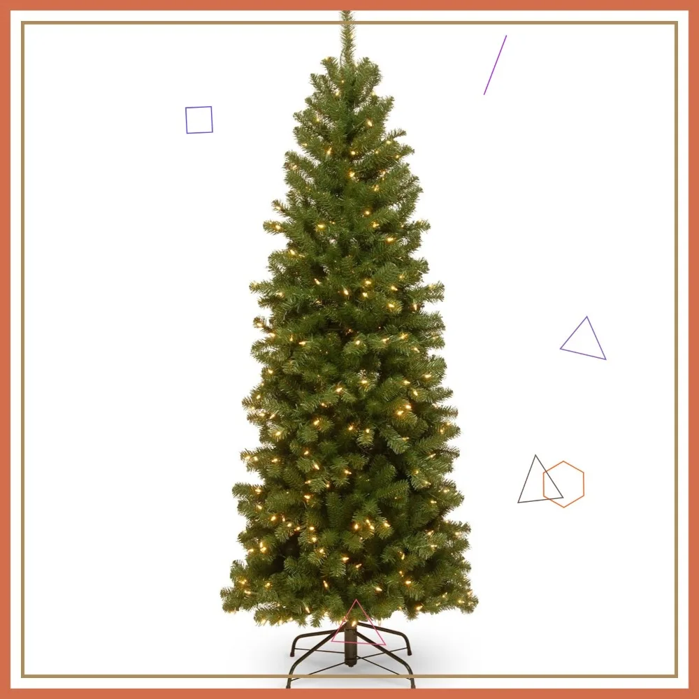 

6ft Pre-Lit Slim Artificial Christmas Tree with 250 Clear Lights, 636 Tips and Stand - Easy Setup Green Holiday Decor