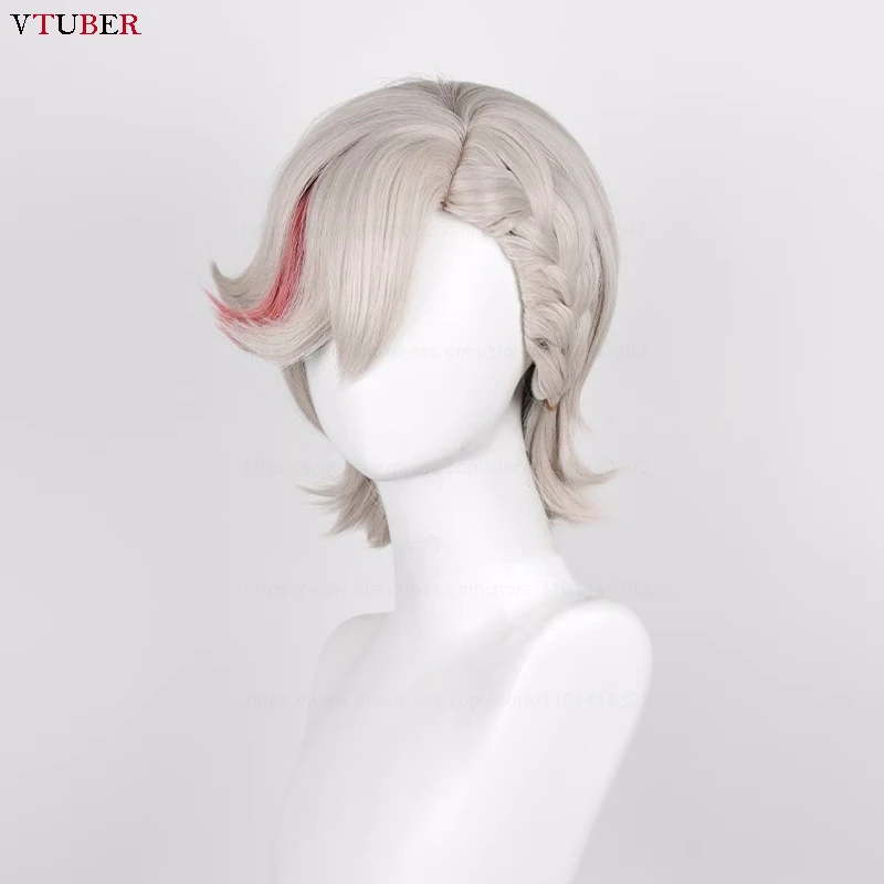 Peruca Cosplay de Cinzas Curtas para Mulheres, Cabelo Sintético, Resistente ao Calor, Jogo de Anime, Loiro Cinzento, Genshin, Boné, 32cm