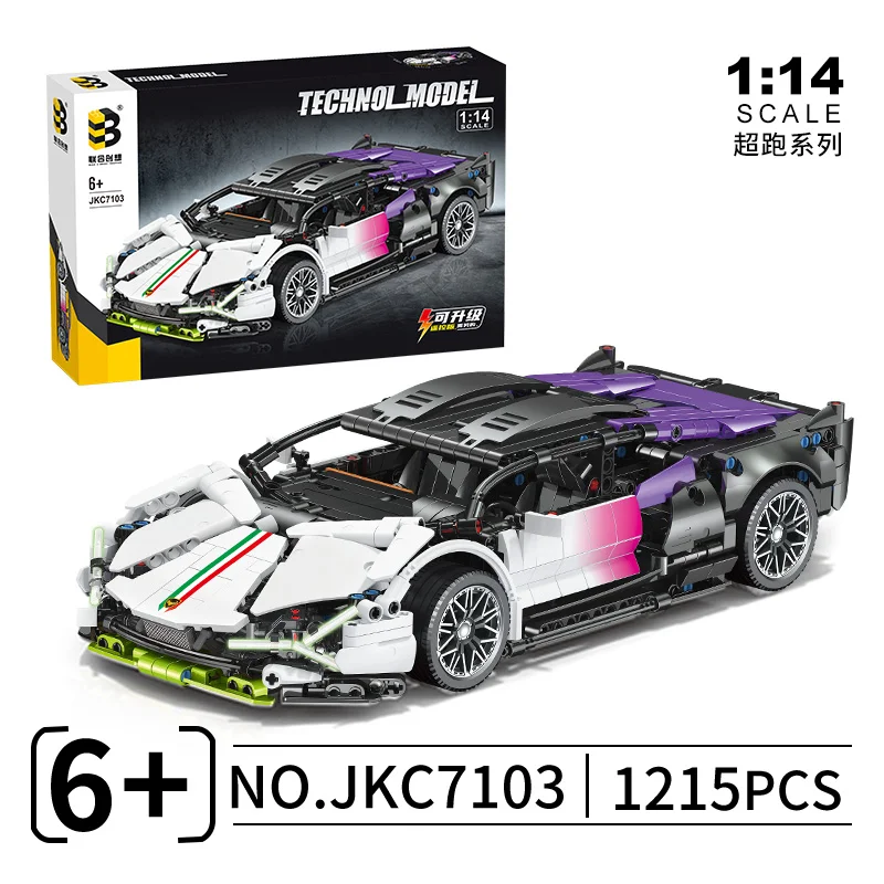 ToylinX 1:14 اللبنات سيارة MOC مدينة سرعة سيارة فاخرة السيارات سباق السيارات مع سوبر المتسابقين الطوب لعب للأطفال هدية