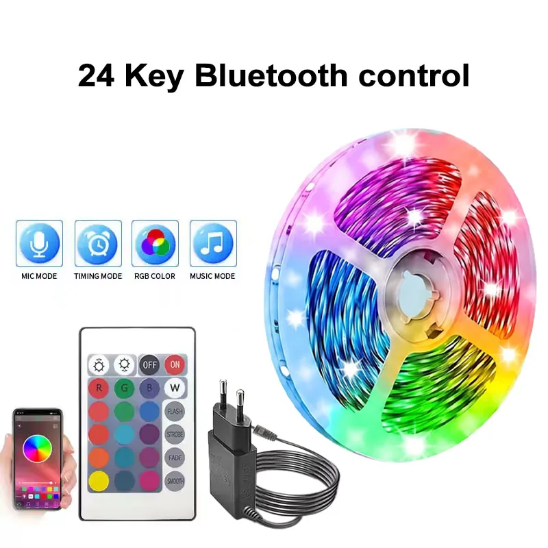 LED-Leuchten fürs Schlafzimmer, musiksynchrone, farbwechselnde RGB-LED-Streifen mit Fernbedienung und App-Steuerung, Bluetooth-LED-Streifen für Zimmer, Zuhause, Küche, TV-Hintergrundbeleuchtung,