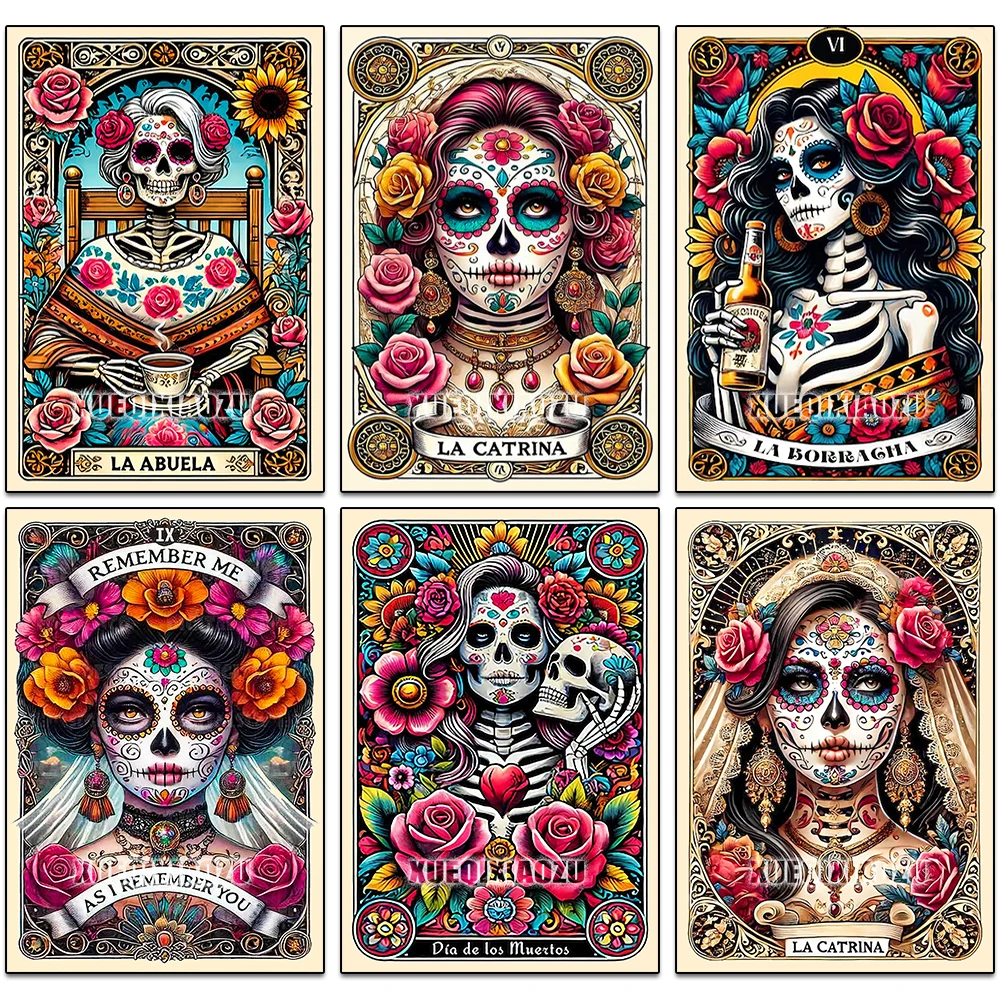 DIY Diamond Art Painting Skeleton Ladies Mosaic Cross Stitch Set Art Flower Gemstone Inlay DIY Gift Decoration Painting