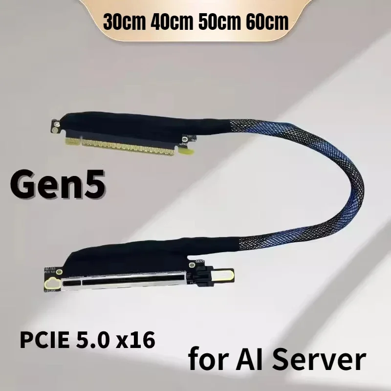 PCI-E 5.0 X16 Server Graphics Card Braided Mesh Extension Cable GEN5.0 Cord for AI Server Silver-plated Wire GPU Lossless 64GB\S