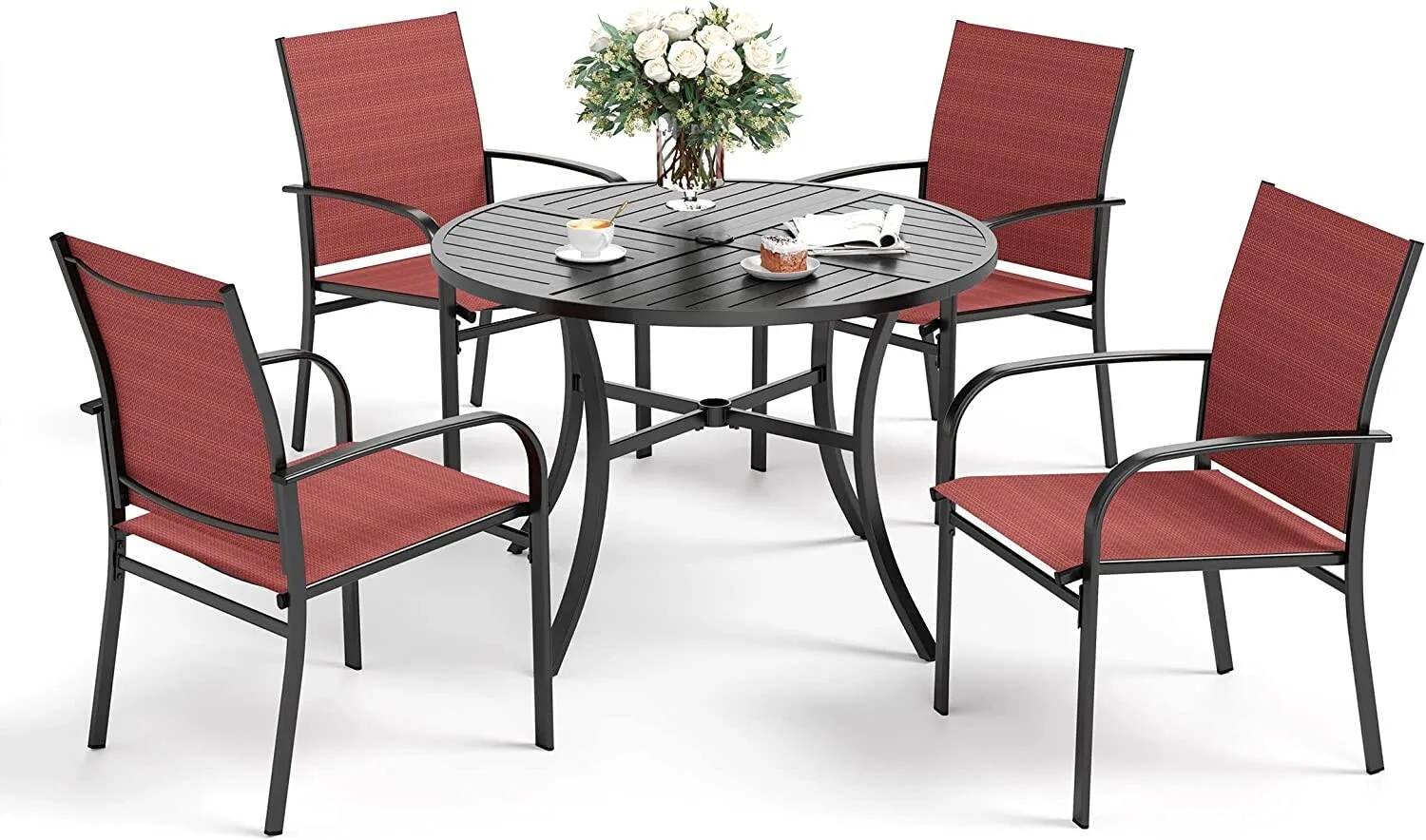5 Piece Outdoor Dining Set Patio Metal Table Chair Furniture Set